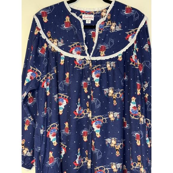 Lanz of Salzburg Women's XL Sleigh Puppies Flannel Nightgown Christmas Holiday - Picture 3 of 10